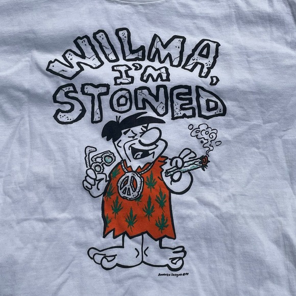 Vtg 90’s Fred Flintstone "Wilma‎ I'm STONED" T shirt Size XL Single Stitch USA - Picture 2 of 8